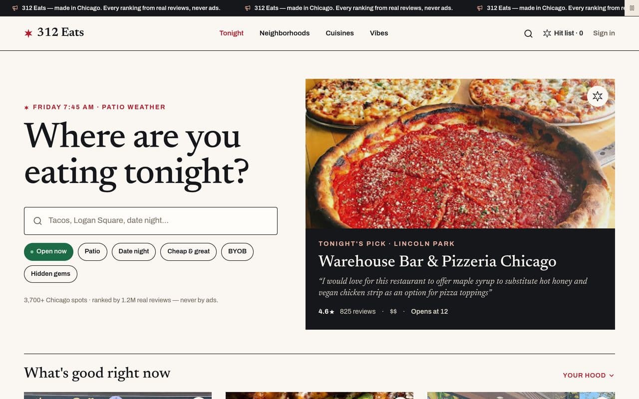 312 Eats website preview
