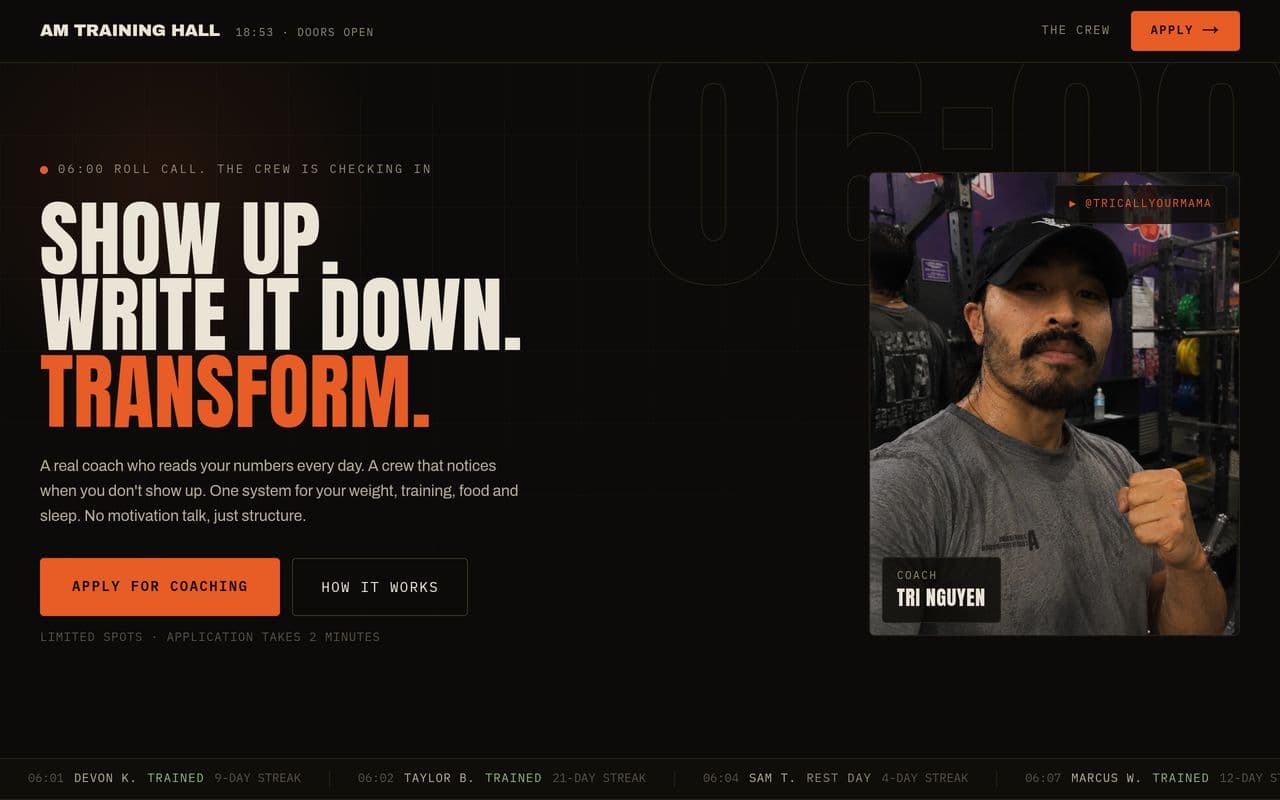 AM Training Hall website preview