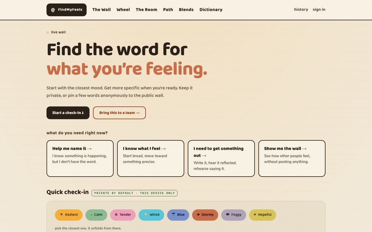 FindMyFeels website preview